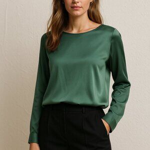 NWT Theory Green Satin 'Maudia' Blouse Sz L